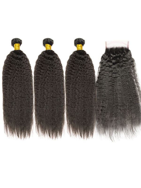 natural blown out kinky straight hair bundles with closure
